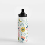 Cute Vintage Flower Pattern Scandinavian Folk Art Water Bottle Gallery Image 2