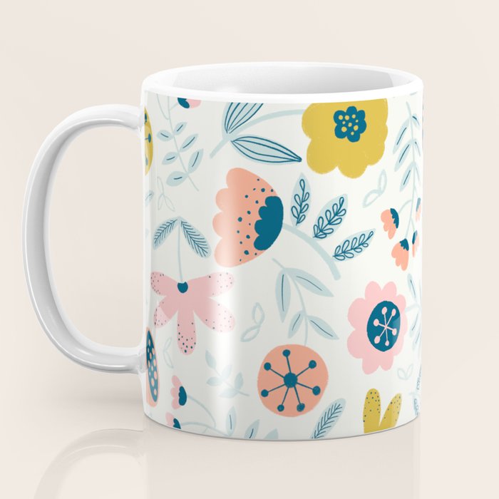 Cute Vintage Flower Pattern Scandinavian Folk Art Coffee Mug Gallery Image 3