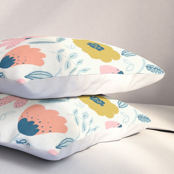 Cute Vintage Flower Pattern Scandinavian Folk Art Pillow Sham Gallery Image 3