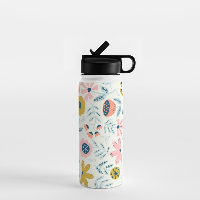 Cute Vintage Flower Pattern Scandinavian Folk Art Water Bottle Gallery Image 1