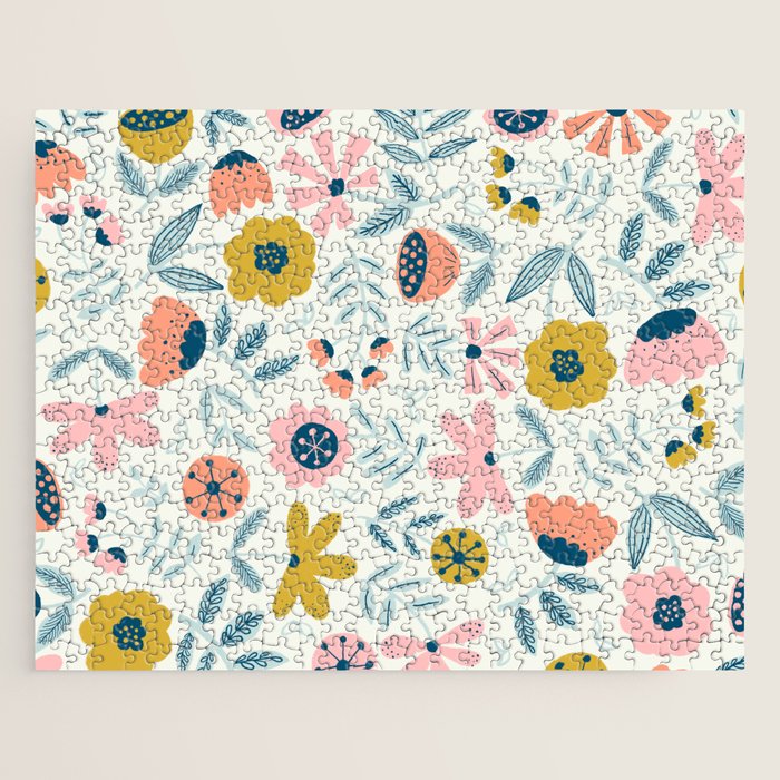 Cute Vintage Flower Pattern Scandinavian Folk Art Jigsaw Puzzle Gallery Image 1