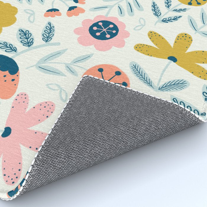 Cute Vintage Flower Pattern Scandinavian Folk Art Rug Gallery Image 4