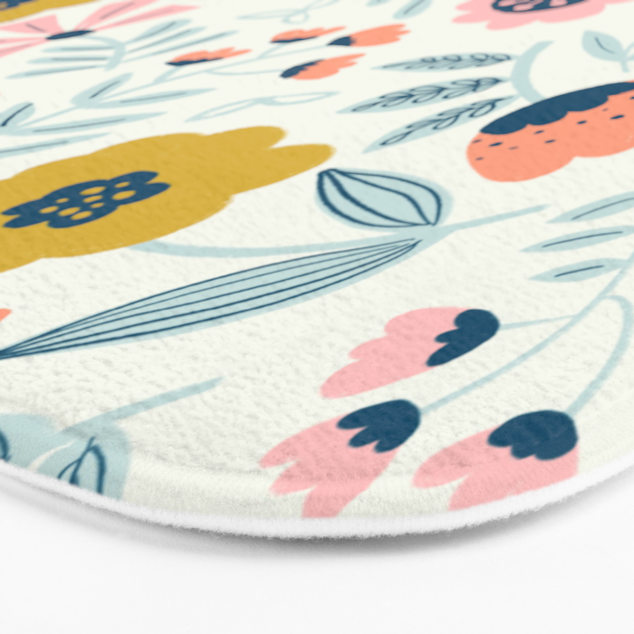 Cute Vintage Flower Pattern Scandinavian Folk Art Bath Mat Gallery Image 3