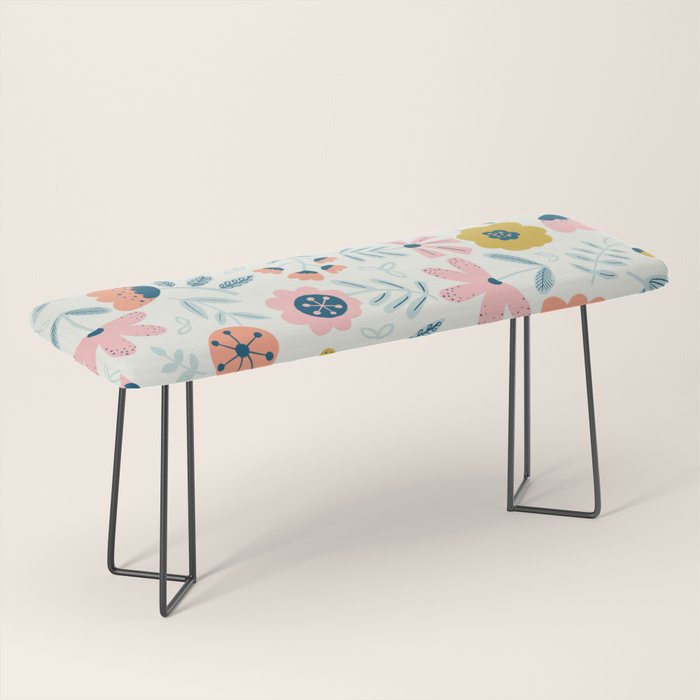 Cute Vintage Flower Pattern Scandinavian Folk Art Bench Gallery Image 1