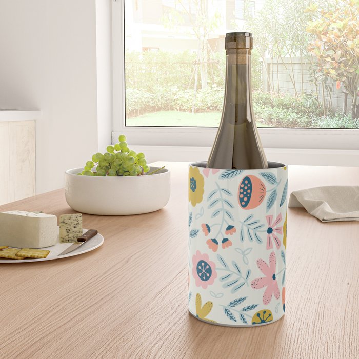 Cute Vintage Flower Pattern Scandinavian Folk Art Wine Chiller Gallery Image 4