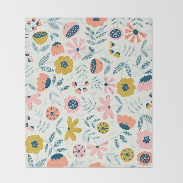 Cute Vintage Flower Pattern Scandinavian Folk Art Throw Blanket Gallery Image 2