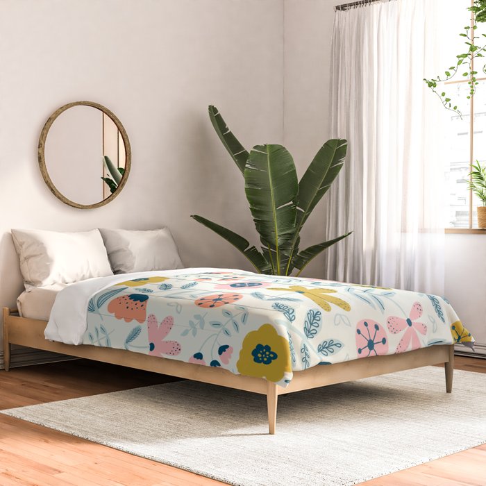 Cute Vintage Flower Pattern Scandinavian Folk Art Comforter Gallery Image 2