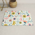 Cute Vintage Flower Pattern Scandinavian Folk Art Rug Gallery Image 1
