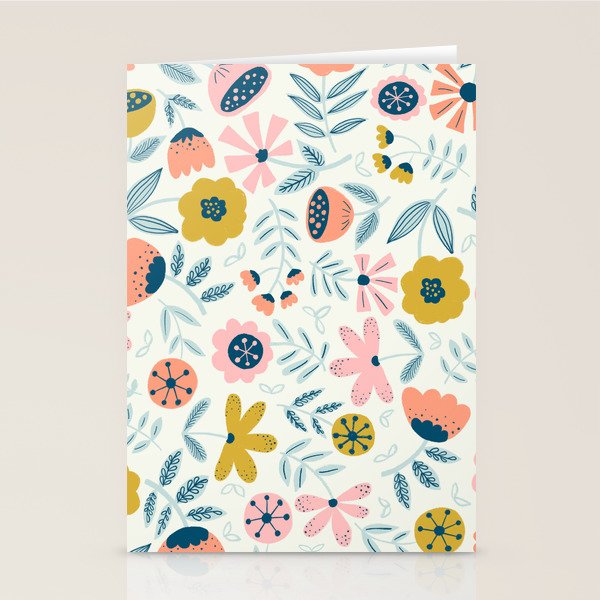 Cute Vintage Flower Pattern Scandinavian Folk Art Stationery Card Gallery Image 2