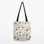 Cute Vintage Flower Pattern Scandinavian Folk Art Tote Bag Gallery Image 2