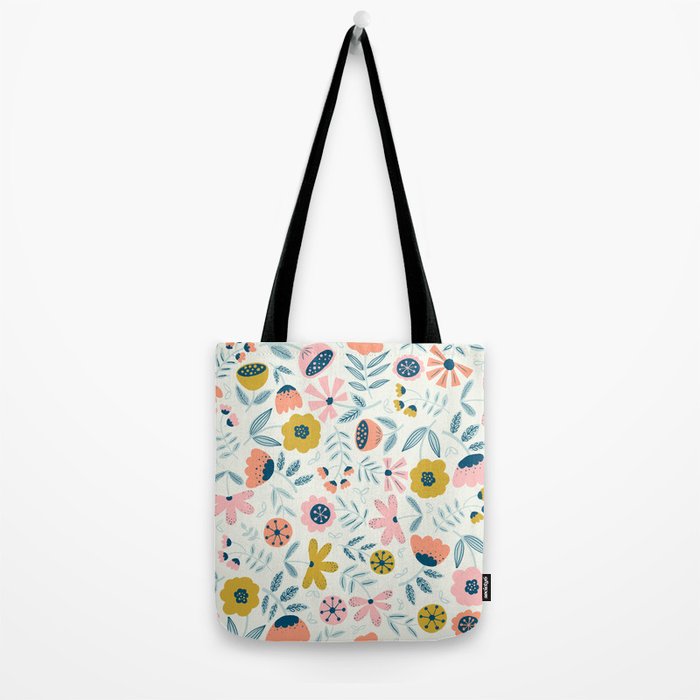 Cute Vintage Flower Pattern Scandinavian Folk Art Tote Bag Gallery Image 2