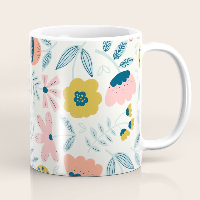 Cute Vintage Flower Pattern Scandinavian Folk Art Coffee Mug Gallery Image 1