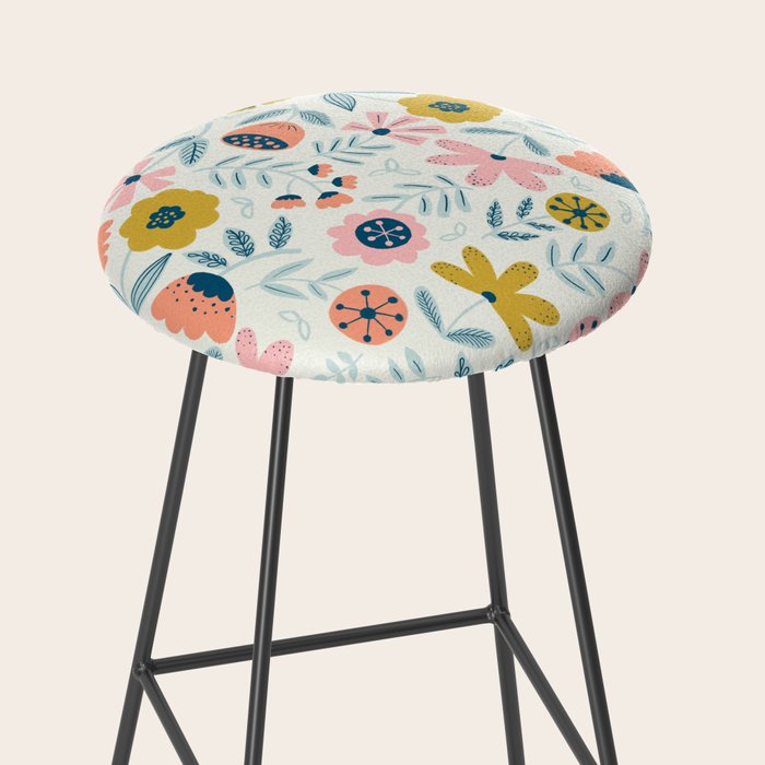 Cute Vintage Flower Pattern Scandinavian Folk Art Stool Gallery Image 2