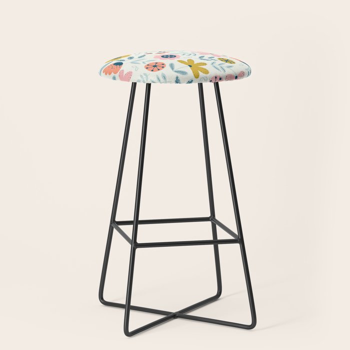 Cute Vintage Flower Pattern Scandinavian Folk Art Stool Gallery Image 1