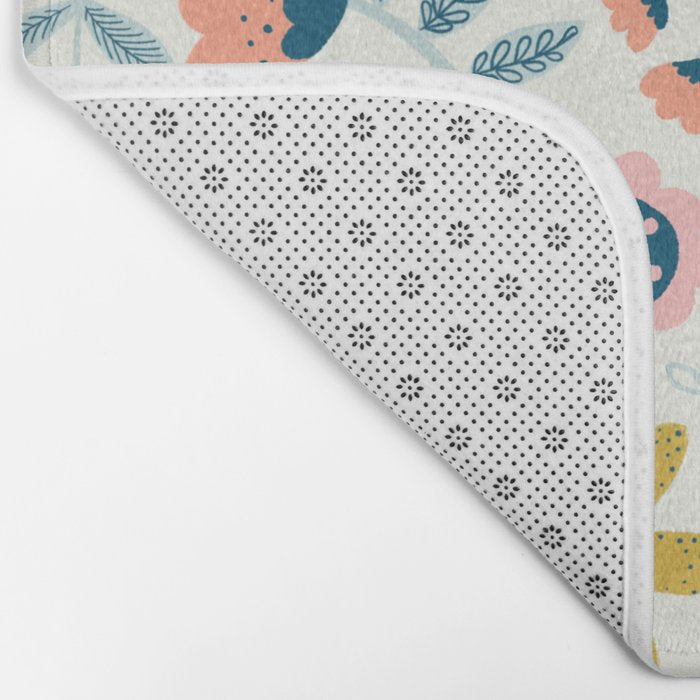 Cute Vintage Flower Pattern Scandinavian Folk Art Bath Mat Gallery Image 2