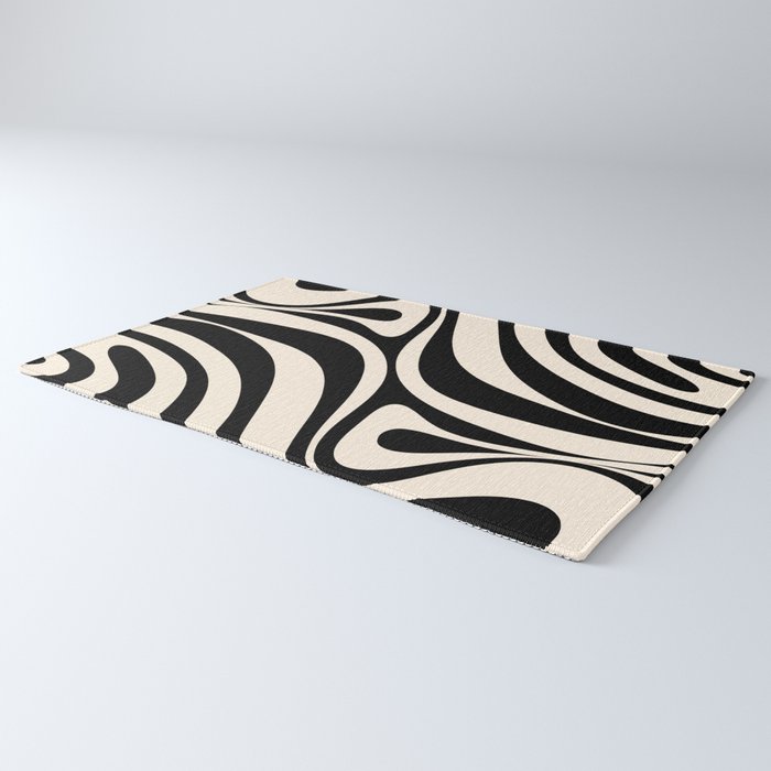 New Groove Retro Swirl Abstract Black and Almond Cream Rug Gallery Image 3
