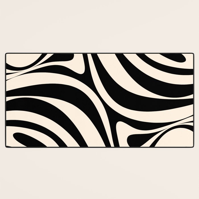 New Groove Retro Swirl Abstract Black and Almond Cream Desk Mat Gallery Image 3