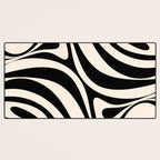 New Groove Retro Swirl Abstract Black and Almond Cream Desk Mat Gallery Image 3