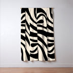 New Groove Retro Swirl Abstract Black and Almond Cream Window Curtain Gallery Image 3