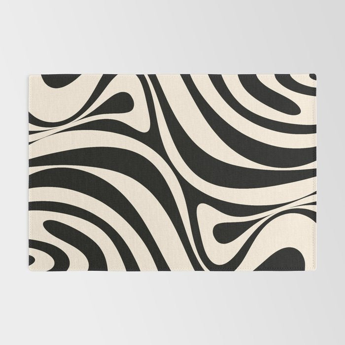 New Groove Retro Swirl Abstract Black and Almond Cream Rug Gallery Image 2