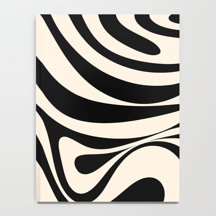 New Groove Retro Swirl Abstract Black and Almond Cream Notebook Gallery Image 4