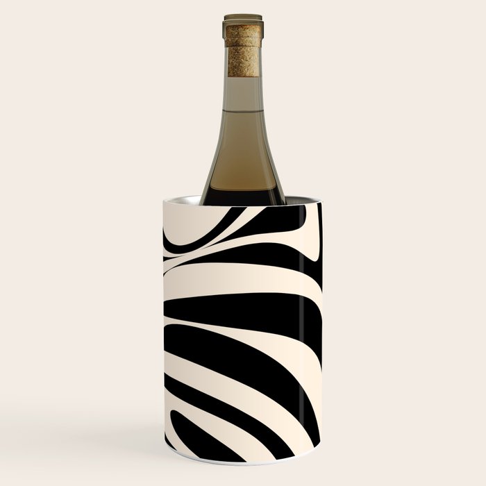 New Groove Retro Swirl Abstract Black and Almond Cream Wine Chiller Gallery Image 2