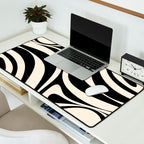 New Groove Retro Swirl Abstract Black and Almond Cream Desk Mat Gallery Image 2