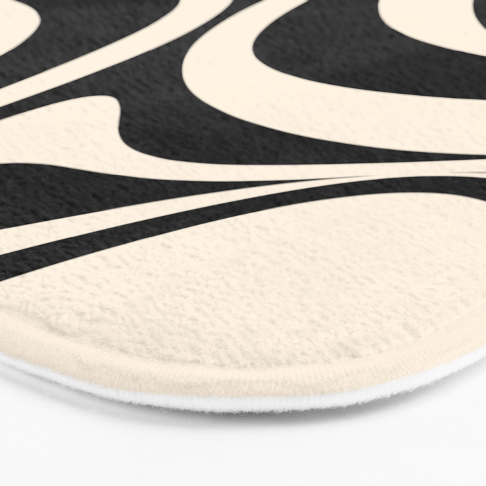 New Groove Retro Swirl Abstract Black and Almond Cream Bath Mat Gallery Image 3