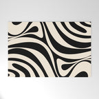 New Groove Retro Swirl Abstract Black and Almond Cream Welcome Mat Gallery Image 1