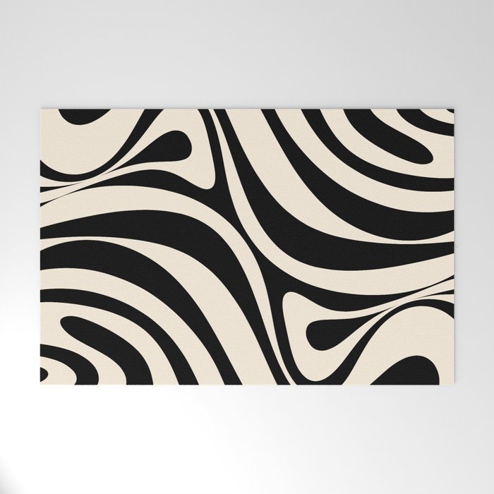 New Groove Retro Swirl Abstract Black and Almond Cream Welcome Mat Gallery Image 1