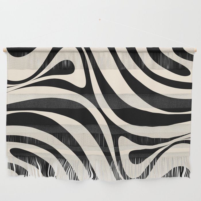 New Groove Retro Swirl Abstract Black and Almond Cream Wall Hanging Gallery Image 1