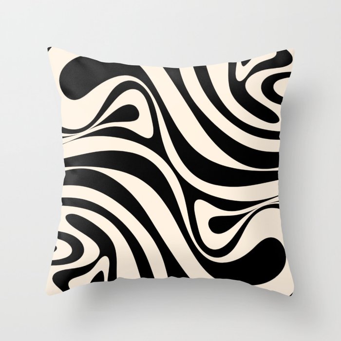 New Groove Retro Swirl Abstract Black and Almond Cream Throw Pillow Gallery Image 6