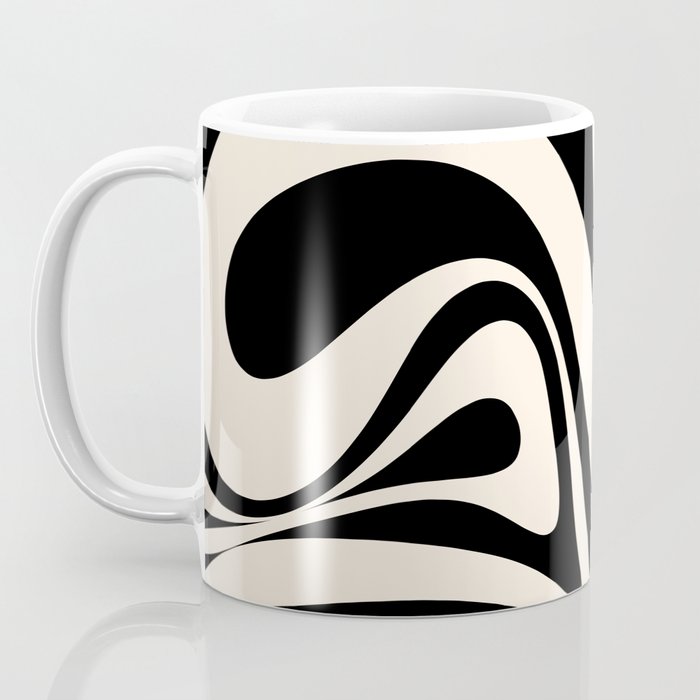 New Groove Retro Swirl Abstract Black and Almond Cream Coffee Mug Gallery Image 3