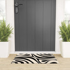 New Groove Retro Swirl Abstract Black and Almond Cream Welcome Mat Gallery Image 3