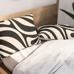 New Groove Retro Swirl Abstract Black and Almond Cream Pillow Sham Gallery Image 2