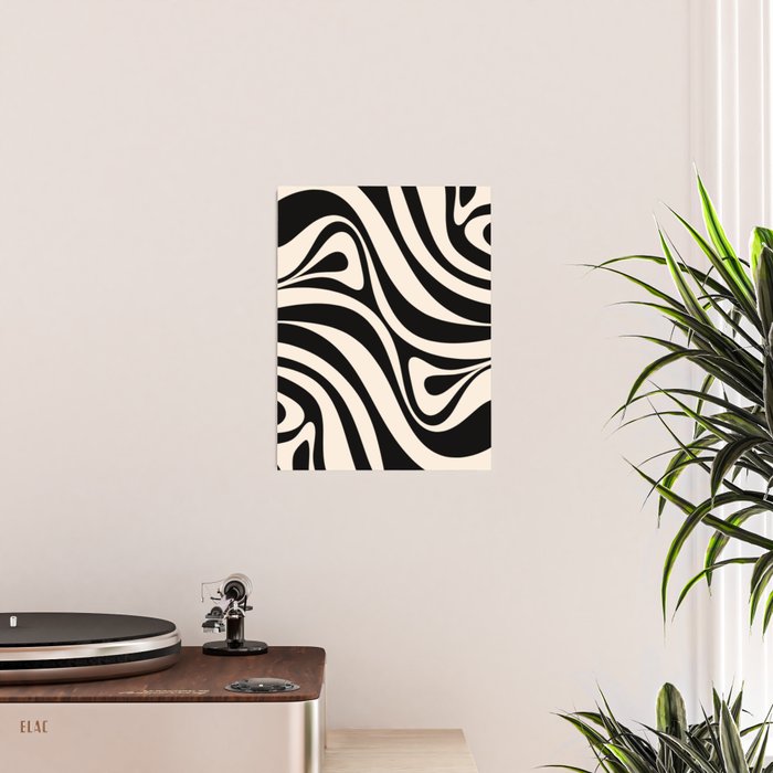 New Groove Retro Swirl Abstract Black and Almond Cream Poster Gallery Image 2