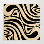 New Groove Retro Swirl Abstract Black and Almond Cream Wood Wall Art Gallery Image 1