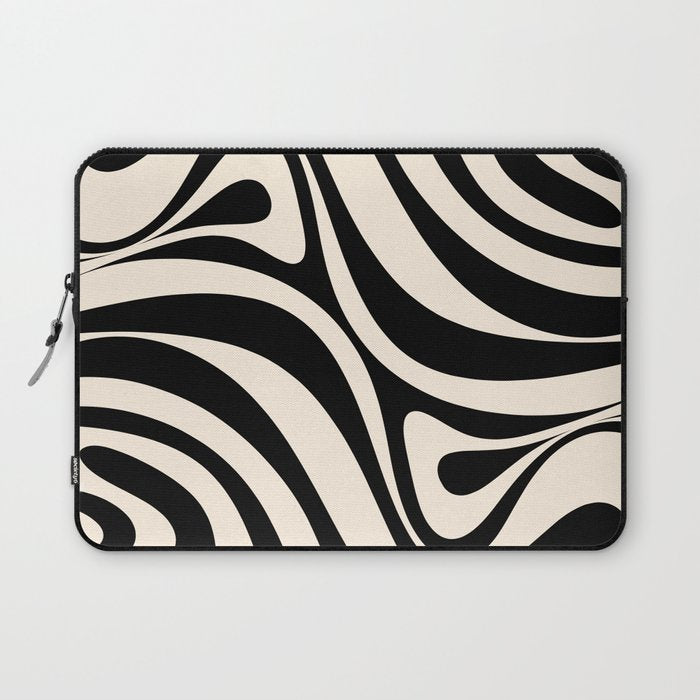 New Groove Retro Swirl Abstract Black and Almond Cream Laptop Sleeve Gallery Image 1
