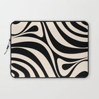 New Groove Retro Swirl Abstract Black and Almond Cream Laptop Sleeve Gallery Image 1