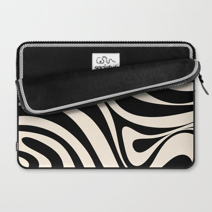 New Groove Retro Swirl Abstract Black and Almond Cream Laptop Sleeve Gallery Image 2