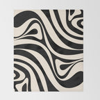 New Groove Retro Swirl Abstract Black and Almond Cream Throw Blanket Gallery Image 2