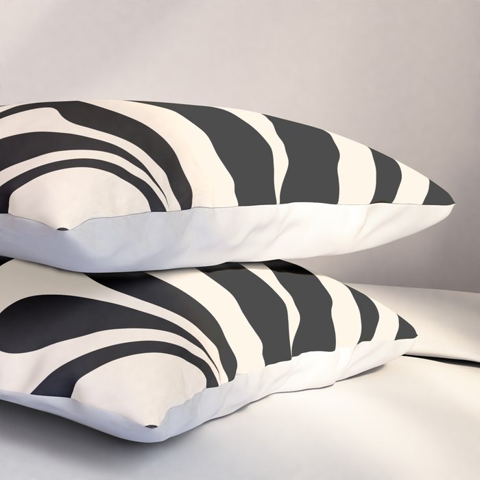 New Groove Retro Swirl Abstract Black and Almond Cream Pillow Sham Gallery Image 3