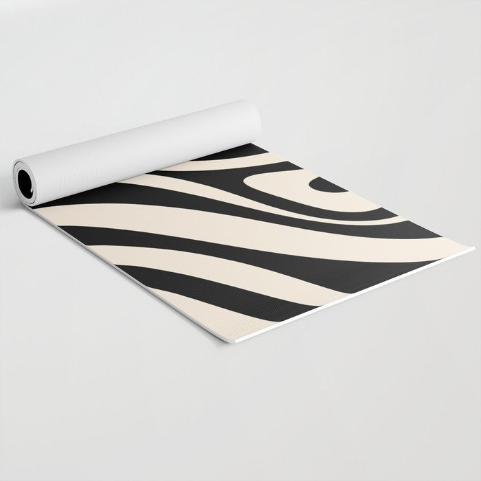 New Groove Retro Swirl Abstract Black and Almond Cream Yoga Mat Gallery Image 2