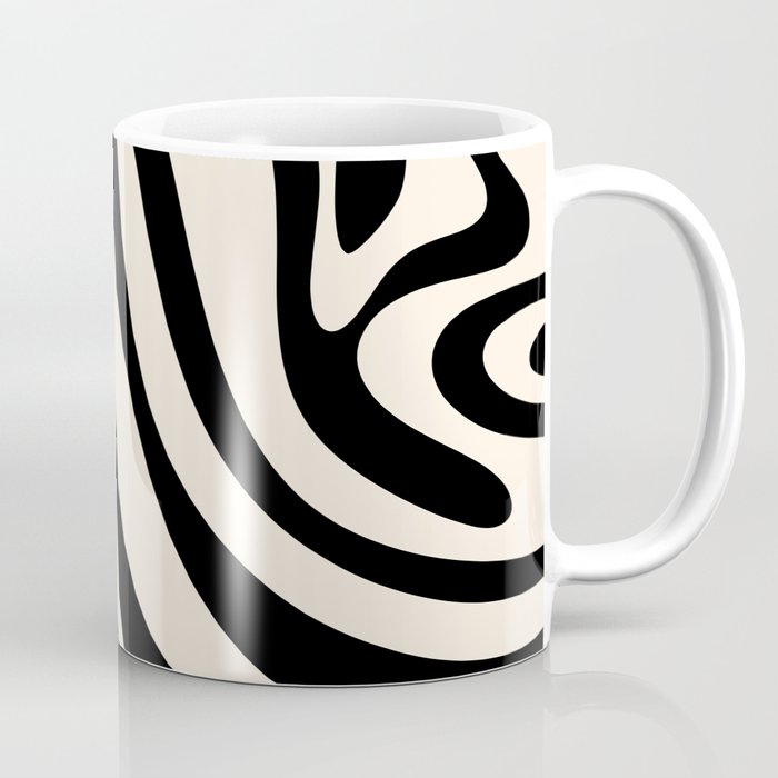 New Groove Retro Swirl Abstract Black and Almond Cream Coffee Mug Gallery Image 1