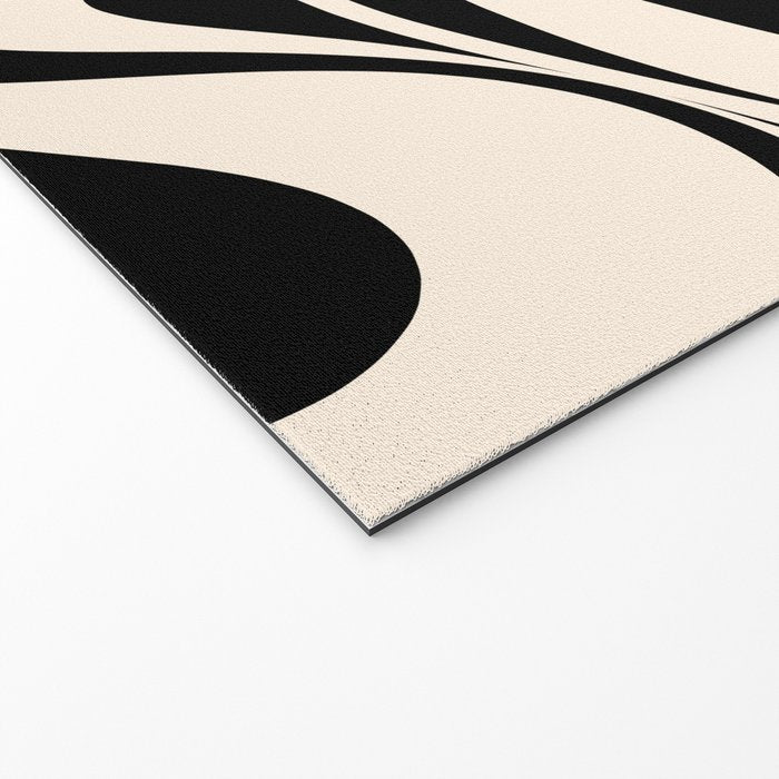 New Groove Retro Swirl Abstract Black and Almond Cream Welcome Mat Gallery Image 2