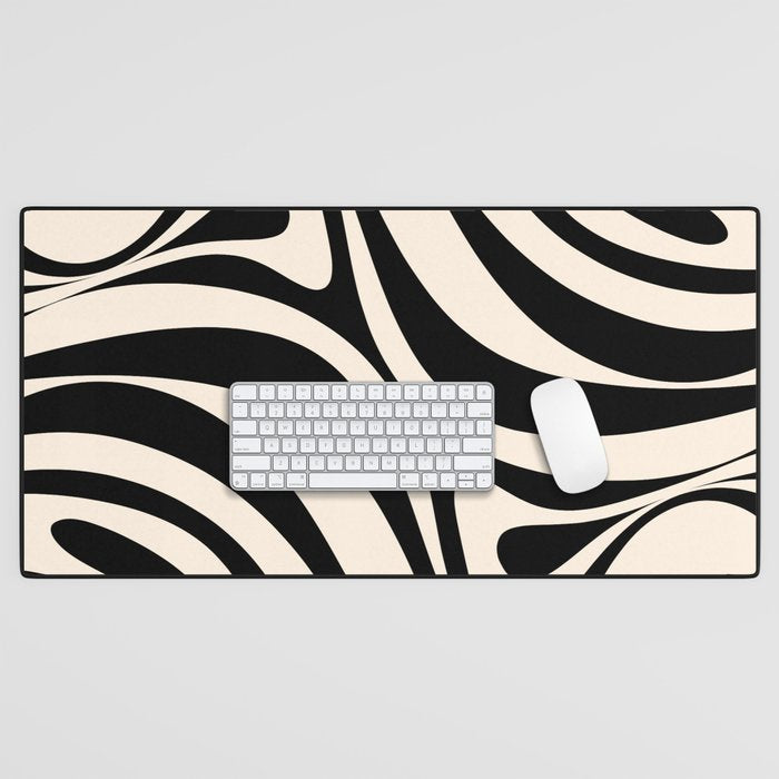 New Groove Retro Swirl Abstract Black and Almond Cream Desk Mat Gallery Image 1