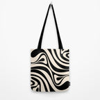 New Groove Retro Swirl Abstract Black and Almond Cream Tote Bag Gallery Image 2