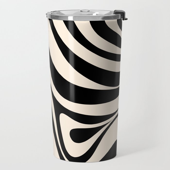 New Groove Retro Swirl Abstract Black and Almond Cream Travel Mug Gallery Image 2
