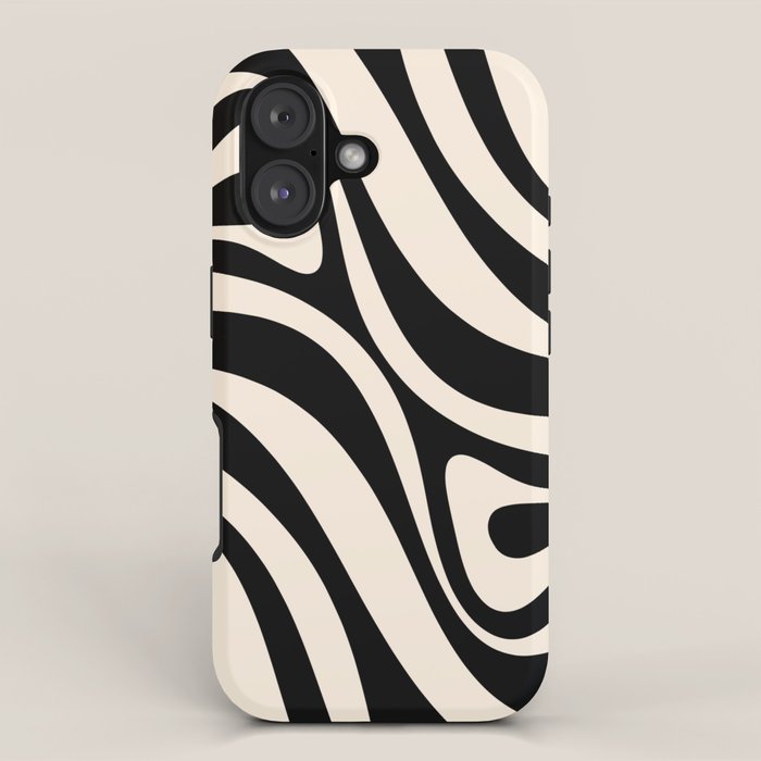 New Groove Retro Swirl Abstract Black and Almond Cream iPhone Case Gallery Image 1