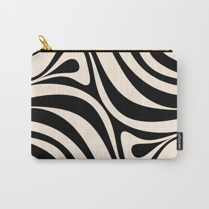 New Groove Retro Swirl Abstract Black and Almond Cream Carry All Pouch Gallery Image 1